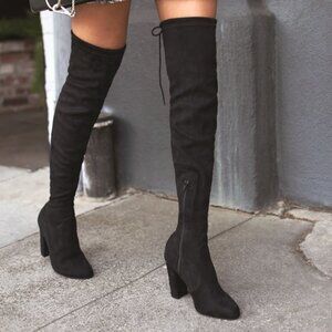 Lulus So Much Yes Black Suede Over The Knee Boots - Size 7.5